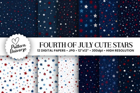 4th of July Cute Stars Patterns: Versatile, High-Resolution Digital Papers for Creative Independence
