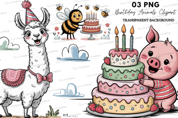 Birthday Animals Clipart, Watercolor: Effortless, Professional Design Assets for Real Projects