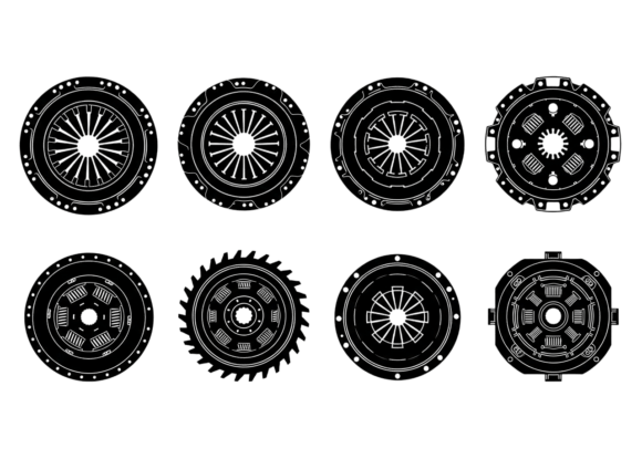 Clutch Disc Vector Icons Set Black White