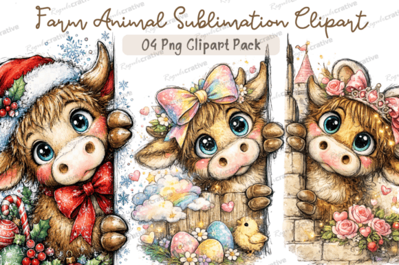 Cute Highland Cow Clipart PNG Design