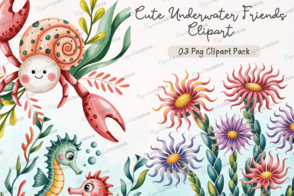 Cute Underwater Friends Clipart PNG