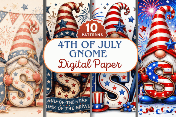 Fourth of July Gnome Digital Paper Bundle