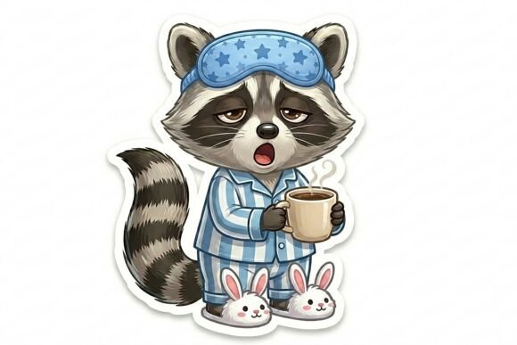 Sleepy Raccoon with Coffee PNG