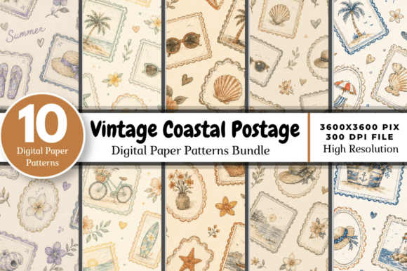 Vintage Coastal Postage Digital Paper