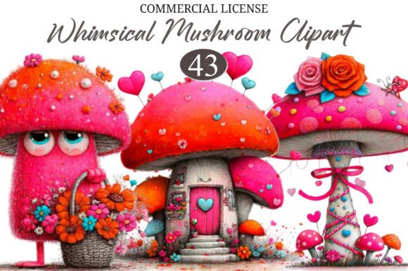 Whimsical Mushroom Clipart Bundle